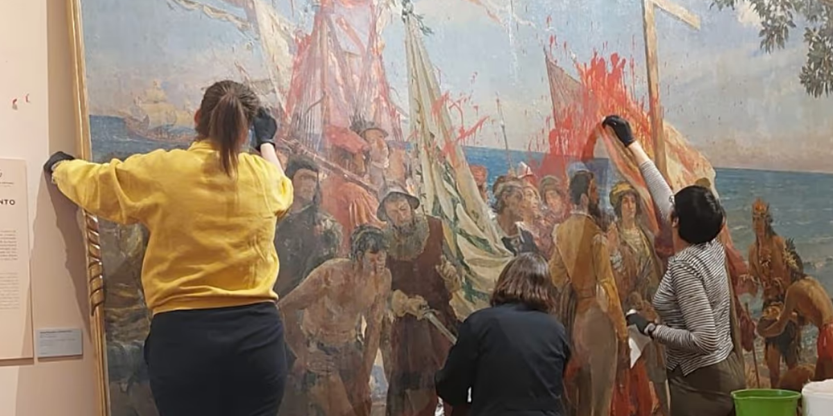 El cuadro de Cristóbal Colón atacado por activistas será restaurado por segunda vez